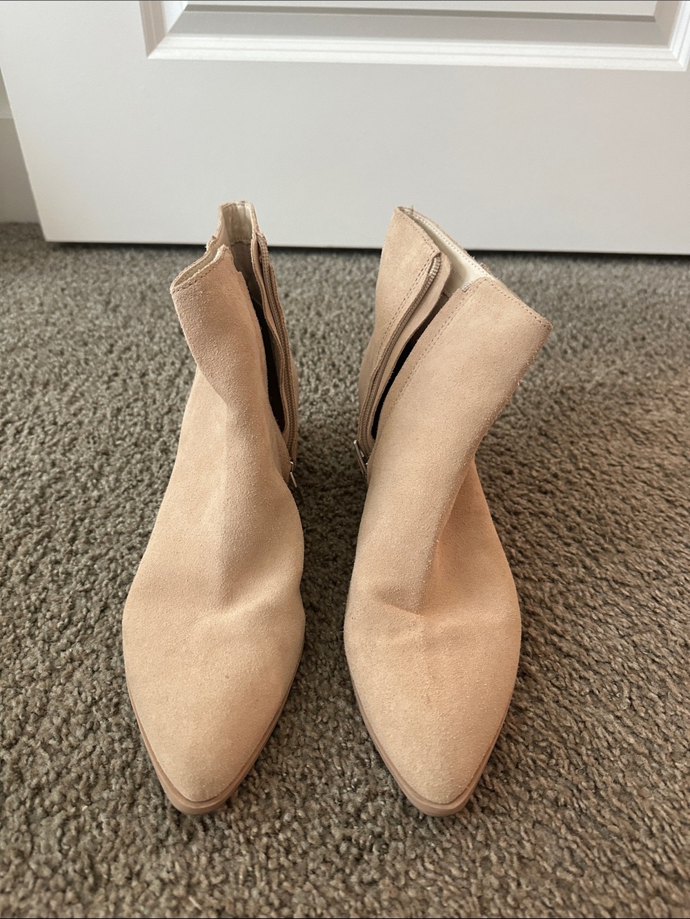 Suede Pointed Toe Ankle Boots - Beige